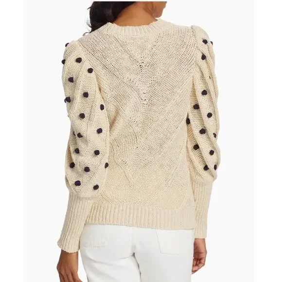 MARIE OLIVER Bridget Knit Bauble Detail Gathered Sleeves 100% Cotton Sweater S - Picture 5 of 14